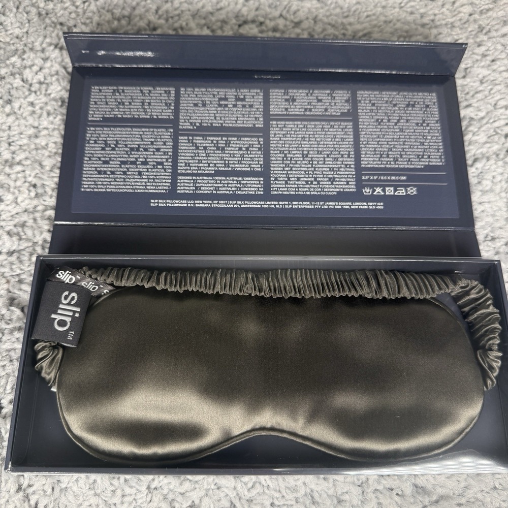 Slip Pure Silk Sleep Mask Gray Charcoal 100% Mulberry Silk New